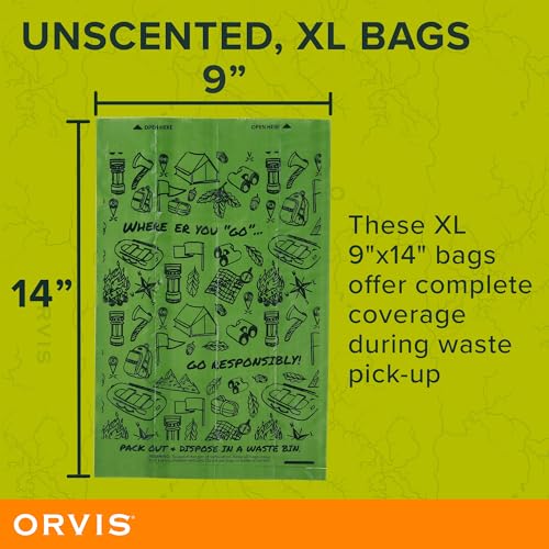 Image of Orvis Compostable Waste Bags for Dogs, Extra Large, Unscented Green Dog Poo Bags, 8 Rolls, 120 Bags Total | Compostable Doggy Bags Made from Cornstarch, 9in x 14in