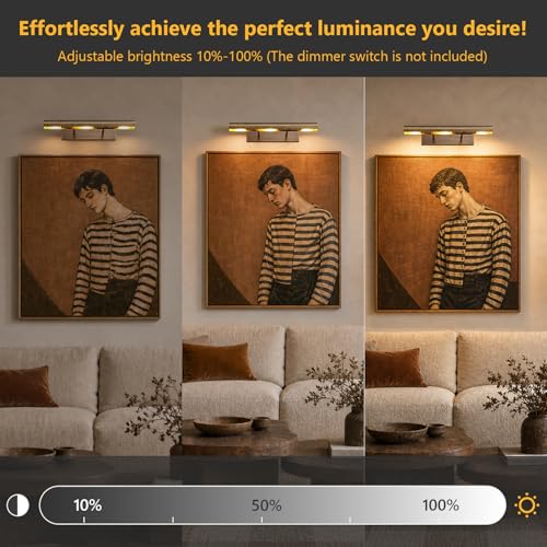 Image of 18 Inch Picture Light Hardwired - Bronze Picture Light Rotatable 270 Dimmable Art Light for Living Room,Study Room, Museum,Library Display,Foyer,Bathroom Vantiy