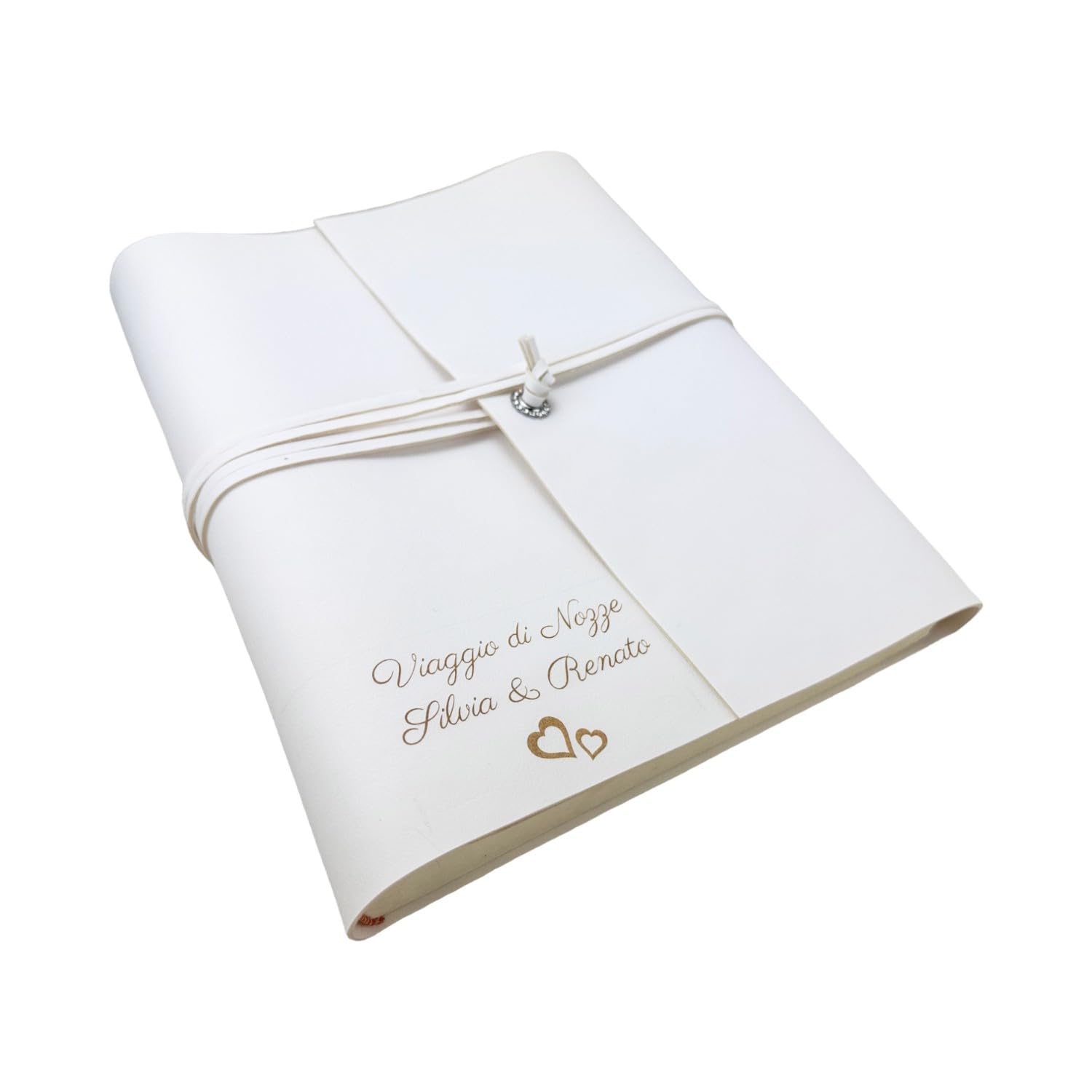Album fotografico - Double Soft - Artigianale in ecopelle, personalizzabile con incisione. classico con velina, Matrimonio, Compleanno, Regalo, Wedding, Anniversario (Bianco, Con Incisione)