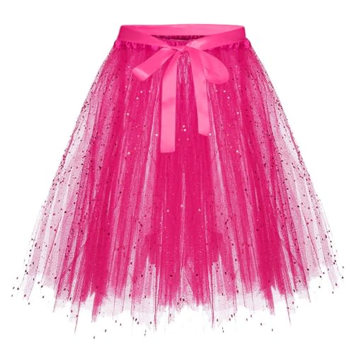 Falda de rendimiento hecha a mano para mujer con lazo de color sólido, diseño hinchado para un uso diario elegante, hot pink, M
