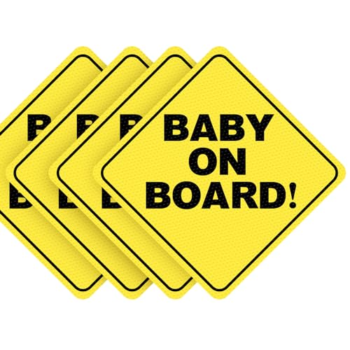 Image of Baby On Board Sticker for Cars, 5" x 5" High Visibility, See-Through, Strong Adhesive & Durable, Easy Installation Car Sign, Waterproof, Essential Vehicle Accessory for Parents (4Pack)