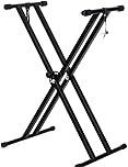 KingSaid Support pour clavier réglable en hauteur de 49 cm à 97 cm, pliable, type X, double renfort, pour claviers et pianos numériques (Barres parallèles)