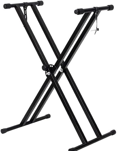 KingSaid Support pour clavier réglable en hauteur de 49 cm à 97 cm, pliable, type X, double renfort, pour claviers et pianos numériques (Barres parallèles)