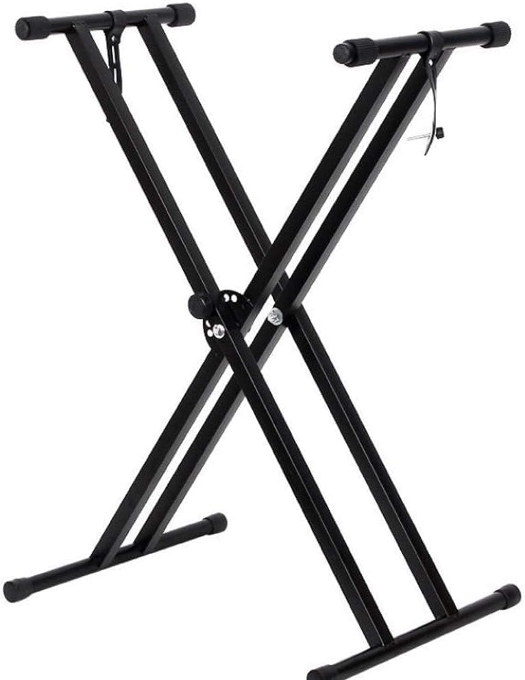 KingSaid Support pour clavier réglable en hauteur de 49 cm à 97 cm, pliable, type X, double renfort, pour claviers et pianos numériques (Barres parallèles)
