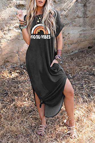 Good Vibes Rainbow Graphic Dress Womens Sleeveless Pocket Maxi Dress Hawaiian Beach Beach Tank Dress2