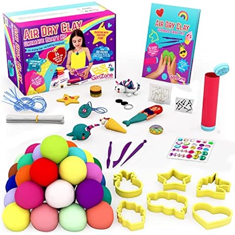 GirlZone Air Dry Clay Ultimate Craft Kit, Over 100-Piece Kids Modeling Clay Set, Air Dry Clay with No Baking Required, Fun Christmas Stocking Fillers Cover