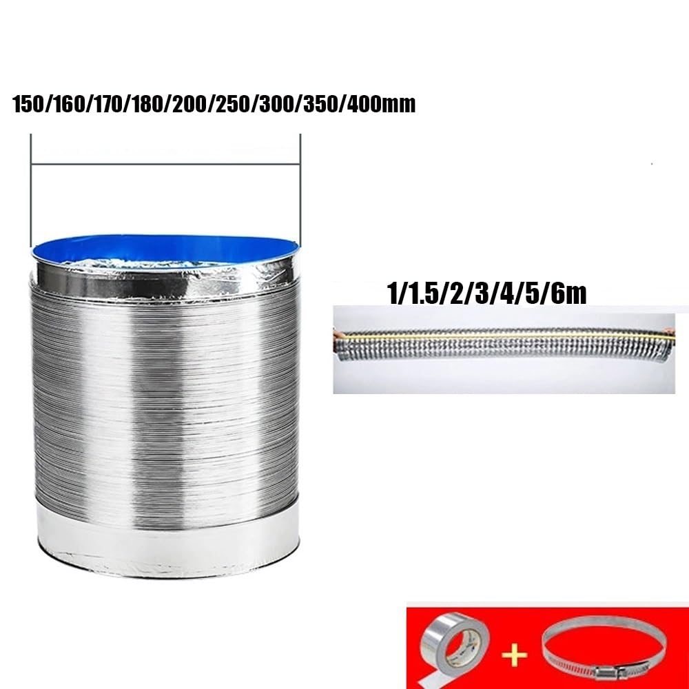 Condotto di ventilazione flessibile in alluminio, Condotto dell'aria termica for tubo flessibile in alluminio con sfiato for asciugatrice for cappa da 6-16 pollici 1-6 m(L 1m(3ft),150mm(6"))