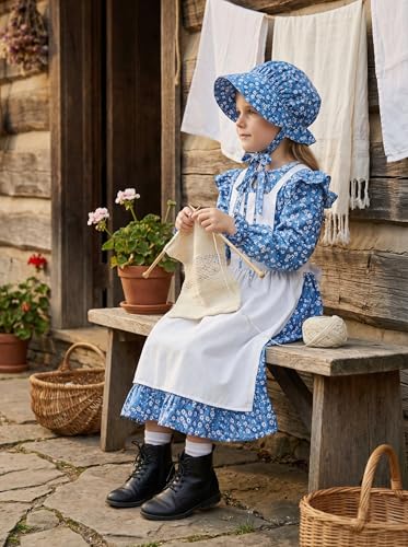 Vestido colonial para niña estilo pionera azul miniatura 4