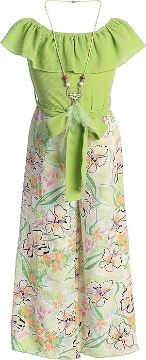 Image of iGirlDress Girls Wide Leg Off Shoulder Elegant High Waist Rompers Palazzo Pants Trousers Jumpsuits USA 4-14