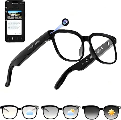 Smart AI Glasses with Camera, 4K HD Video Recording, Real-Time AI Translation, Sunglasses with Camera, Photochromic Lenses, Smart Voice Assistant, Open-Ear Audio for Travel, Work, Music, and Daily Use | Lightweight