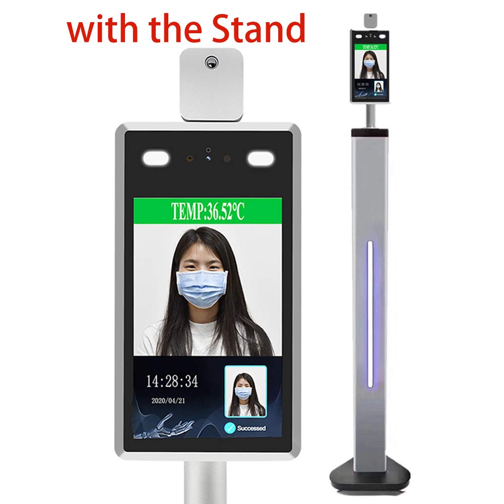 Face Recognition Temperature Measurement System Infrared Body Temperature Detection Access Control Punch Card Machine, All-in-One Machine, Support face Comparison Library(with The Stand)