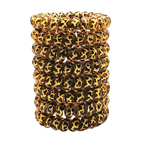 SUNFANI 8PCS Spiral Hair Ties Plastic Coil Hair Ties Ponytail Holder Leopard Print Phone Cord Hair Ties Elastics Accessories for Women Girl