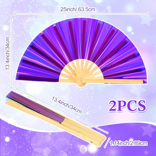 Image of Maitys Large Rave Fan Folding Handheld Fans 13'' Clap Fans for Line Dancing Clack Fan Holographic Festival Accessory for Martial Art Gift Performance, Includes 2 Pouch