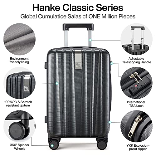 Image of Hanke 24 Inch Luggage Suitcases With Spinner Wheels Lightweight PC Hard Shell Rolling Suitcase With Travel Lock,Checked-Medium 24-Inch(Jet Black)