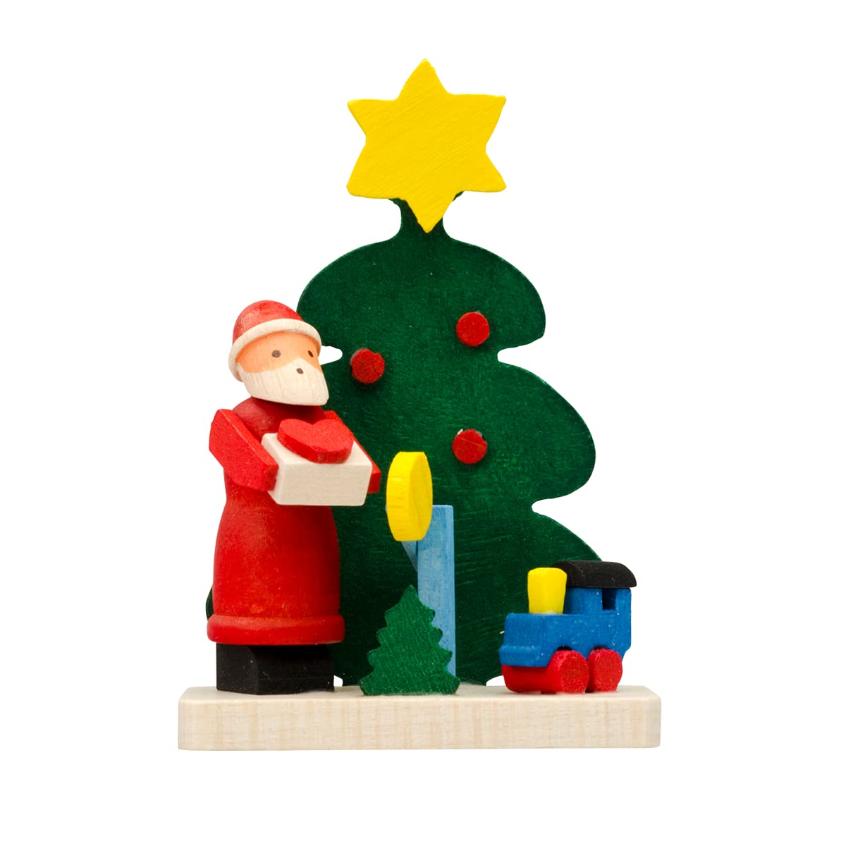 Graupner Holzminiaturen® | Baumbehang 'Baum mit Weihnachtsmann' 3er Set aus Holz | Original Erzgebirgische Holzkunst® | Hochwertige Handarbeit | Geschenkidee | Nähmaschine, Schaukelpferd, Eisenbahn