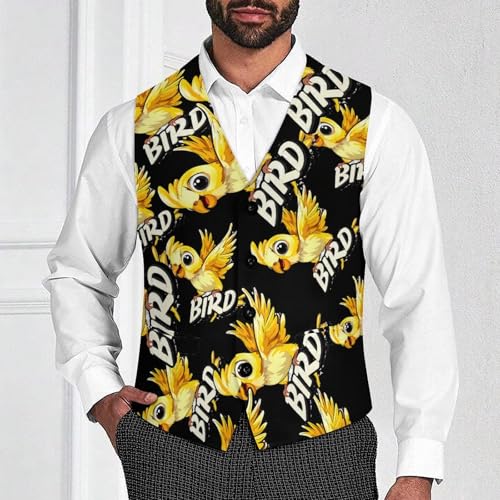Cute Parrot Bird Men's Suit Vests Business Formal Dress V-Neck Waistcoat Tops with 2 Pockets2