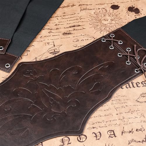 HiiFeuer Medieval Women Faux Leather Corset Belt, Renaissance Underbust Corset Adjustable Wide Waist Cincher for Ren Faire4