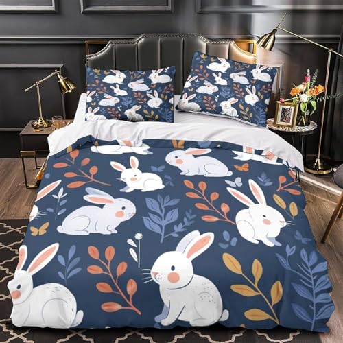 Funda Nórdica Cama 90 Conejo Microfibra Suave Ropa de Cama 3 Piezas Fundas Nordicas 3D Patrones de Dibujos Animados Funda Edredon 135x200 cm y 2 Fundas de Almohada a.1617