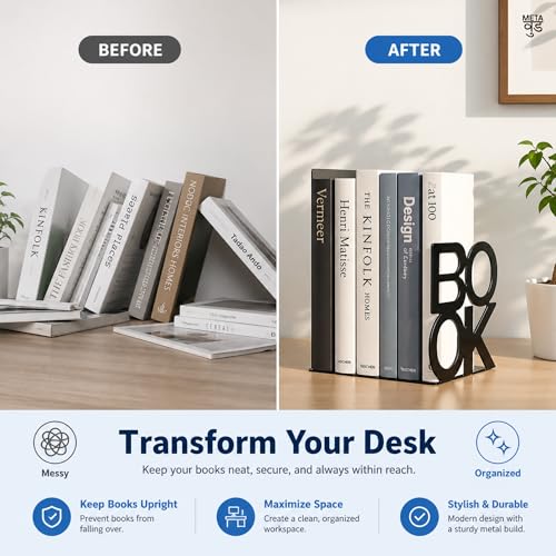 Image of 2 Heavy Duty Metal Bookends for Books | File, CD, Book Holder, & Durable Book Stand for Home, Office, School & Study Table Heavy Duty bookends (Set of 2) (Books)