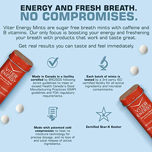 Viter Energy Caffeinated Mints - 40mg Caffeine, B Vitamins, Sugar Free Vegan Breath Mint. Powerful Energizing Boost. 2 Energy Mints Replace 1 Coffee, Gum, Chews, Gummies, Candy (Cinnamon, 6 Pack) - Thumbnail 7