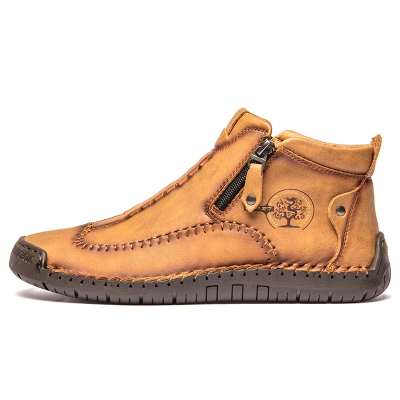 Image of men's casual outdoor short boots - hand sewn classic boots with fashionable side zipper decoration, perfect for outdoor enthusiasts and activities