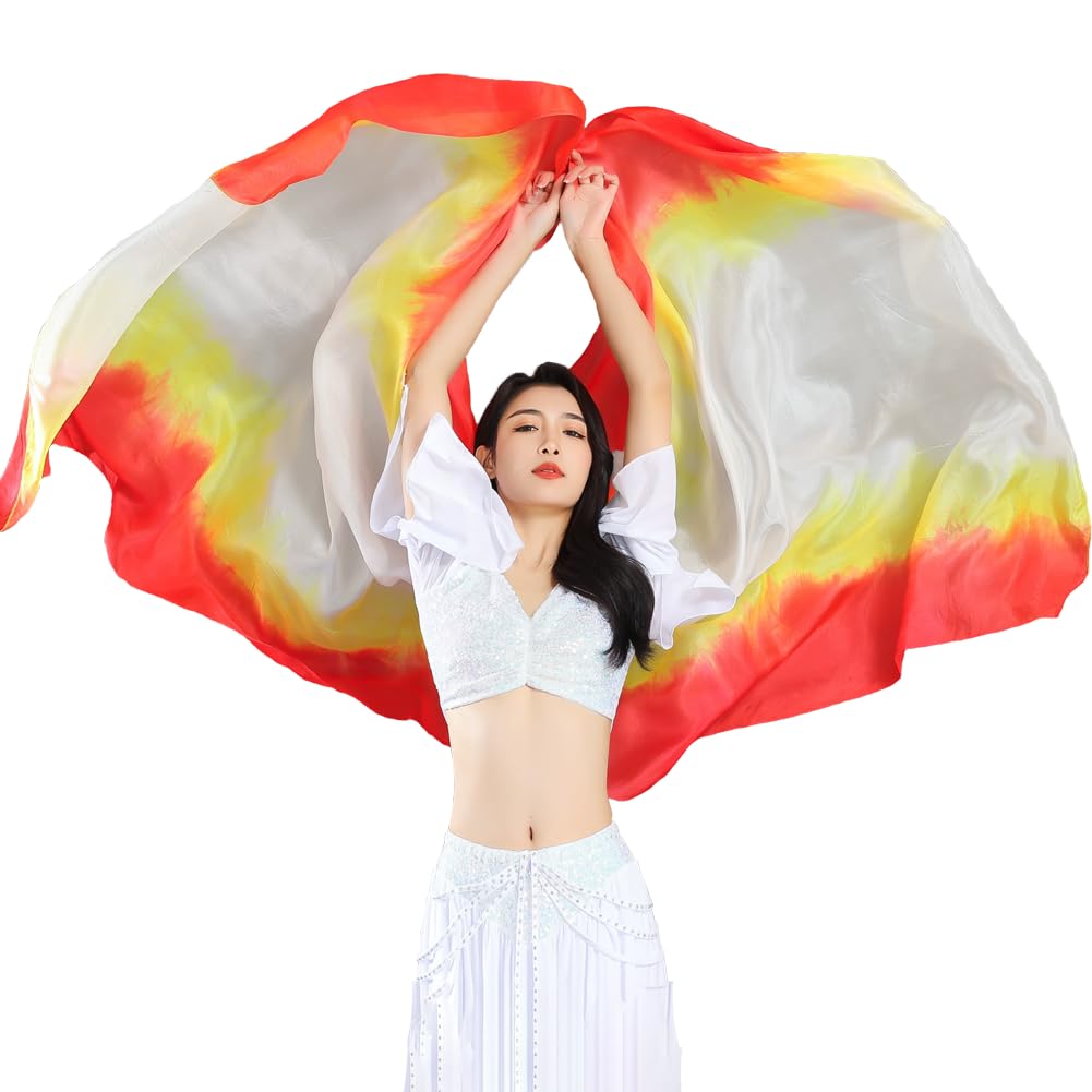 Rivoxi Women Real Silk Belly Dance Silk Veils Professional Oriental Halloween Stage Performance Show