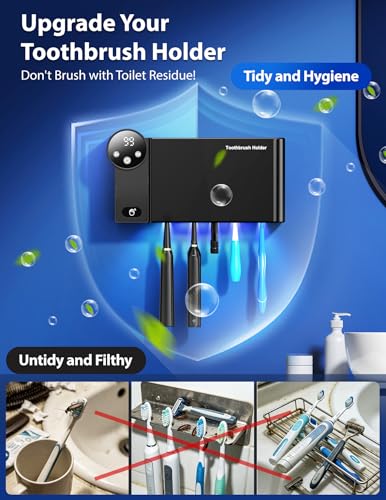 Smart Toothbrush Holder for Bathroom, Automatic Wall Mounted Organizer Black - image 3