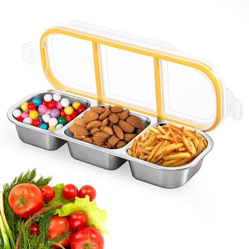 Fentar Snackbox mit Fächern Edelstahl, Leckdichte Snackdose mit Fächern Spülmaschinenfest, Brotdose Kinder Meal Prep Boxen, Bento Box Edelstahl Snack Boxen mit Deckel für Schule Arbeit Camping