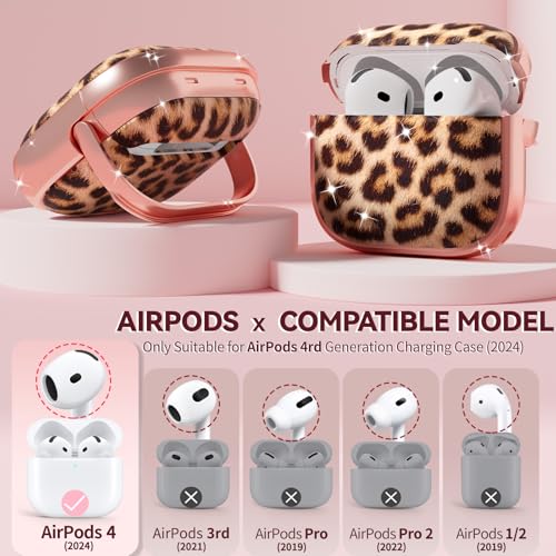 Image of Inesore for AirPods 4 Case Cover 2024 with Lock-Brown Jaguar | Two-Piece Design,with Gold Keychain & Cleaning Pen,Support Wireless Charging,Cute Luxury Case for Women Girly