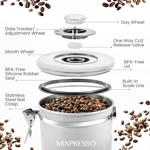 Contenedor de café Mixpresso hermético blanco que mantiene el aroma 4