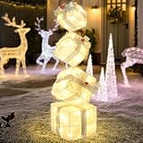 COVFEVER Christmas Lighted Gift Boxes Decorations Set of 4, 3.6Ft Stackable Christmas Nesting Boxes Battery Operated with Timer for Home and Party Decoration