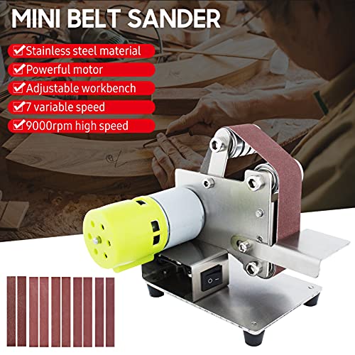 Henniu Mini lixadeira de cinta polidora polidora elétrica 7 velocidades variáveis com 10 cintas de l