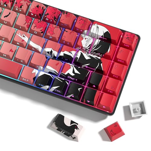 Japanese Anime Keycaps Shine Throgu Key Caps,Cherry Keycaps130 Keys PBT Dye Sublimation Custom Keycaps Set for Mechanical Keyboard 61/64/75/84/87/104/108 Layout with Key Puller (Red)