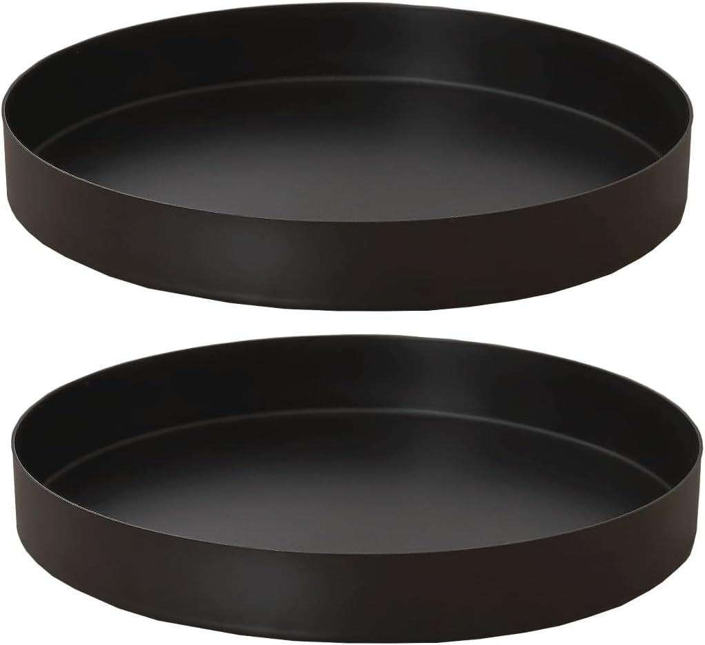 2 Pack Black Metal Round Tray, Candle Holder Tray, Decorative Serving Tray, Coffee Table Trays for Modern Farmhouse Home Decorations (7.8")