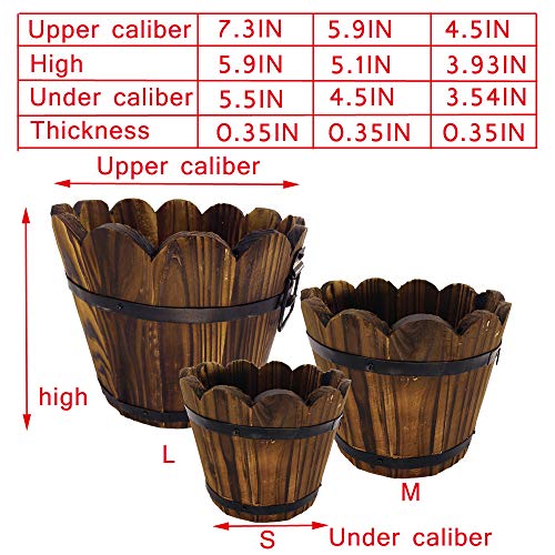 Evniset Rustic Succulent Wooden Barrel Planter Plant Container Box Set Of 3 (3 Sizes Wave Mouth) #TOP3