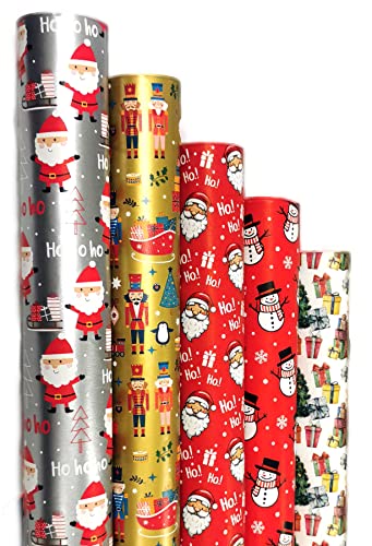 Geschenkpapier Weihnachten 5 Rollen a` 2m x 70 cm lustiges Weihnachstgeschenkpapier Merry Christmas Papier Geschenkverpackung für Weihnachten Cover