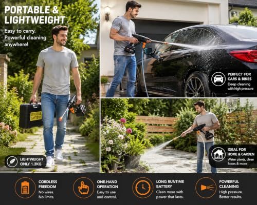 Image of Cordless Car Washer High Pressure Gun - Car Washing 48V Rechargeable Electric Pressure Washer Gun Bike, Car Washing Pump, Portable Car Washer