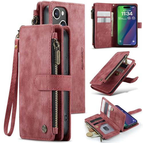 Étui iPhone 15 portefeuille rouge pour tout ranger sans encombrement