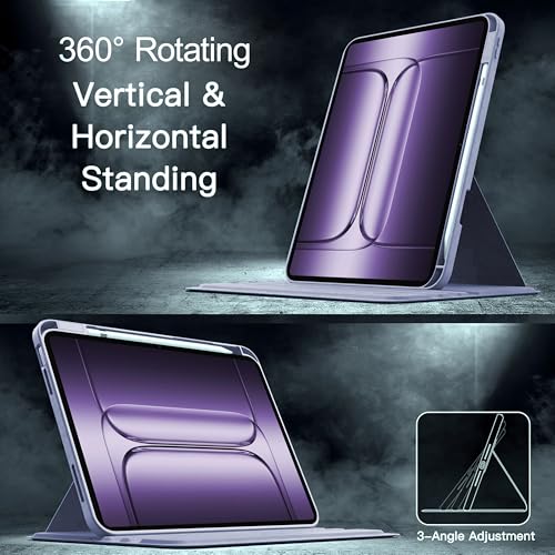 Image of TGK Rotating Case Cover for OnePlus Pad 3 13.2 inch Tablet, Pad 2 Pro, Pad 4 Pro with Pencil Holder Trifold Stand Cover Clear Back (Lavender)