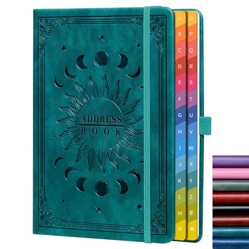 Address Book with Colorful Alphabetical Tabs (8.4 x 5.7) Hardcover Contact Organizer for Website Passwords Telephone Software Licenses and Important Information Seagreen