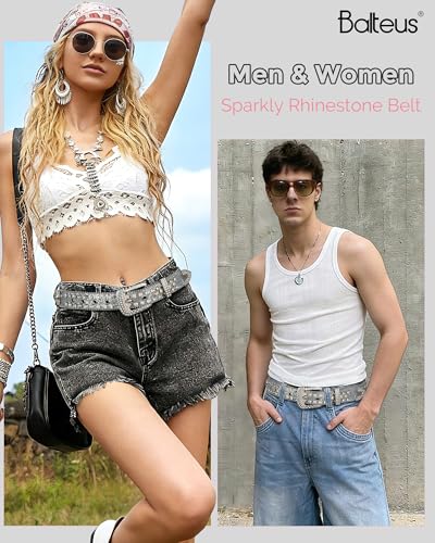 Image of Sparkly Rhinestone Diamond Sequin Studded Belt for Men & Women - Western Cowgirl Cowboy Style