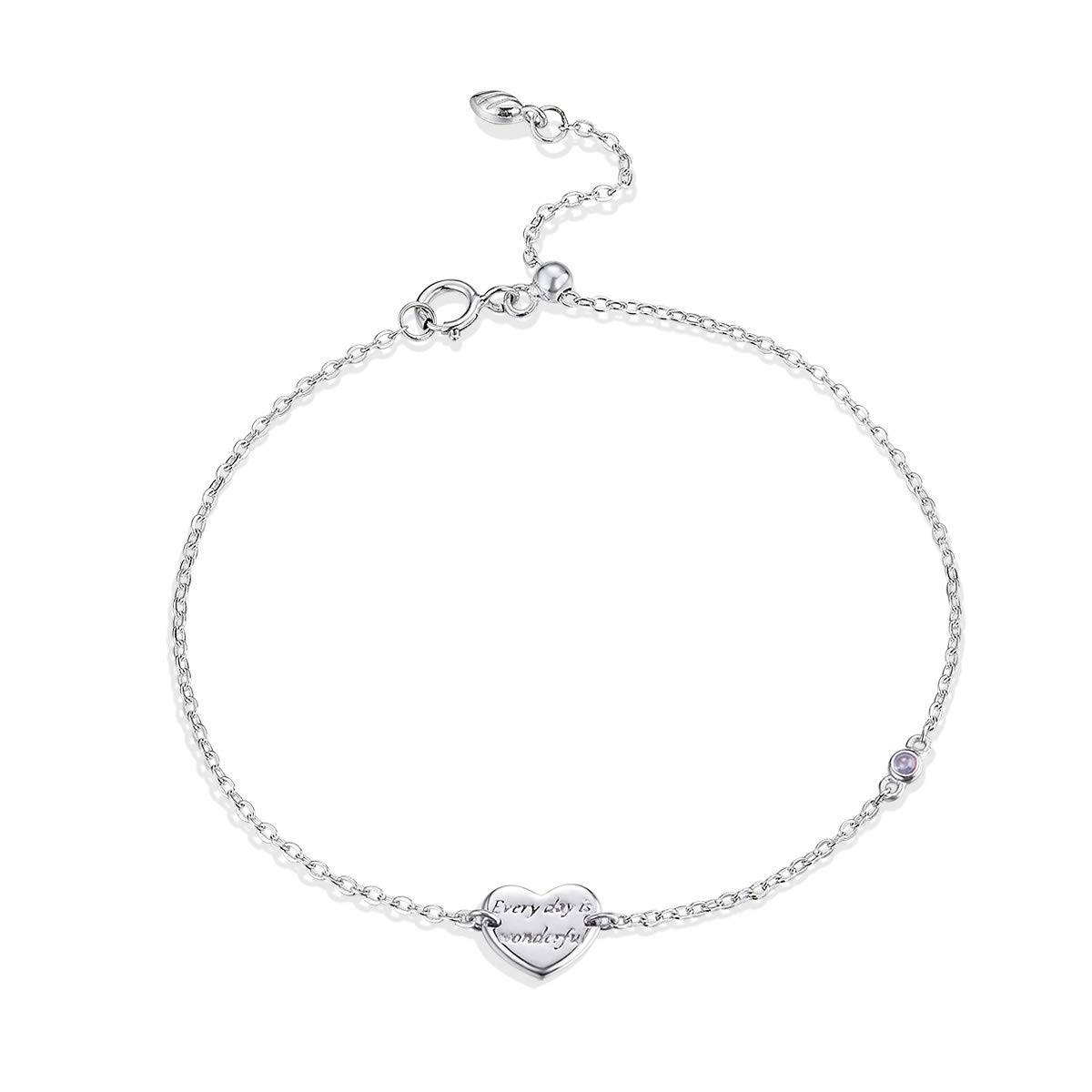 Pulseras Simples de Cadena de eslabones de corazón para Mujer Pulseras de Plata de Ley 925 con dijes