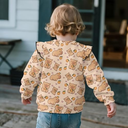 Girls Long Sleeve Shirts for Kids Cute Ruffle Shoulder Casual Crew Neck Sweatshirts Pullover Tops Age 1-8 Years3