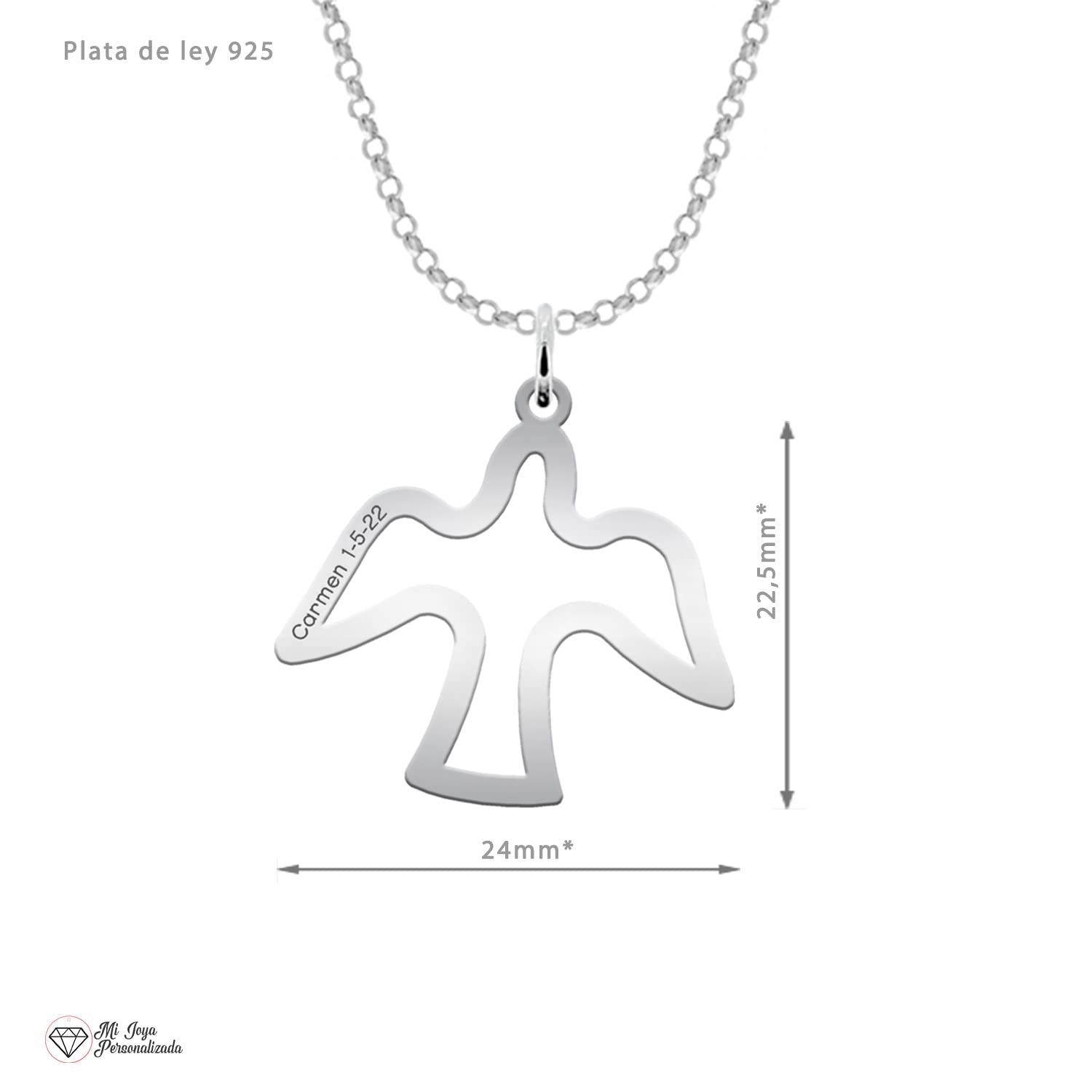 Colgante de PLATA DE LEY con forma de paloma especial comunión