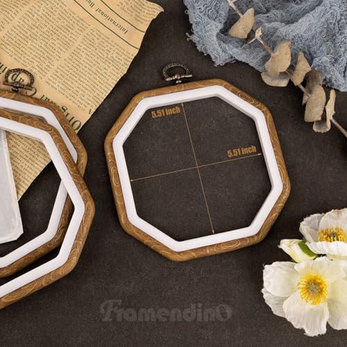 Image of Framendino, 3 Pack Octagonal Imitation Wood Embroidery Hoops Cross Stitch Craft Hoop Frame 5.51 inchx5.51 inch