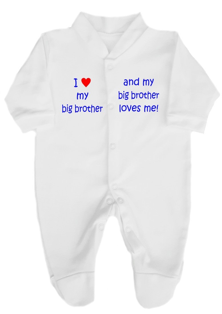 The Bees Tees I Love My Big Brother/My Big Brother Loves Me Babygrow / Sleepsuit Newborn Blue Text