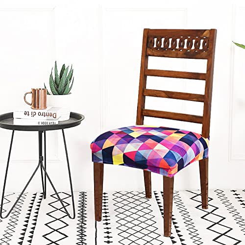 Image of Universal Size Dining Chair Seat Cover Set of 4 Seater pcs are Easily Washable Strechable and Comfortable for Dining Room Home Decor Slip Cover (Multicolor Triangle)