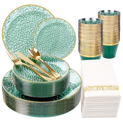 Rubtlamp 175 Pcs Green Plastic Plates Dinnerware Set (25 Guests),