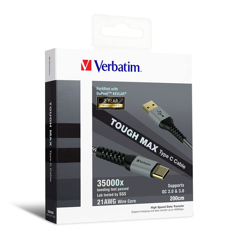 Verbatim Type C to A Cable with Kevlar 200 cm Grey; 78.7 Inch (B0BB2VPNQ6) Amazon Price History, Amazon Price Tracker