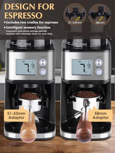 Image of Homtone Commercial Conical Burr Grinder, 51-Setting Electric Espresso Grinder for 51-58mm Portafilters with Timer, Anti-Static, Low Noise for Cafe Home